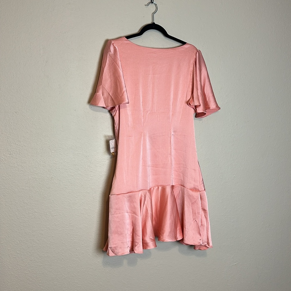 Free People Dress Scarlett Satin Ruffle Wrap Mini‎ Peach Size XL NWT - Picture 9 of 11